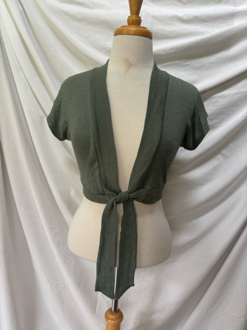 Michael Stars Green Shimmer Tie Front Crop Shrug Top OS ~